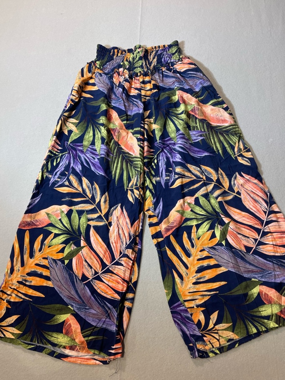 Tropical Wide Leg Pants Elastic Waist Resort Vacation Beachy M Cropped Floral